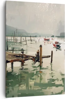Produktbild von Bild auf Leinwand - Leinwandbild - Einteilig - Boot Ufer Brücke - 70x100cm - Wand Bild - Wanddeko - Wandbilder - Leinwanddruck - Wanddekoration - Leinwand bilder - Wandbild - PA70x100-3829