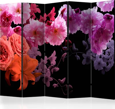 Obrázok produktu pre Paraván jednostranný Kvety 225x172 cm 5-dielny čierny