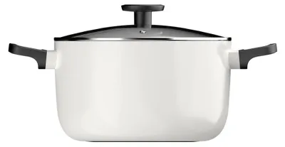 Produktbild von BergHOFF Leo Kochtopf, 24 cm, rund, weiß, 100% recyceltes Aluminium, keramische Antihaftbeschichtung, induktionsgeeignet, Glasdeckel, Cool-Touch-Griff
