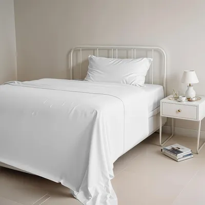 Image de Parure de lit en lin, couleur naturelle, blanc/blanc, pour un lit simple
