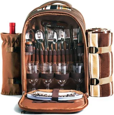 Produktbild von Famanu Picknickrucksack für 4 Personen mit Kühlfach und Decke - Ideal für Outdoor-Aktivitäten