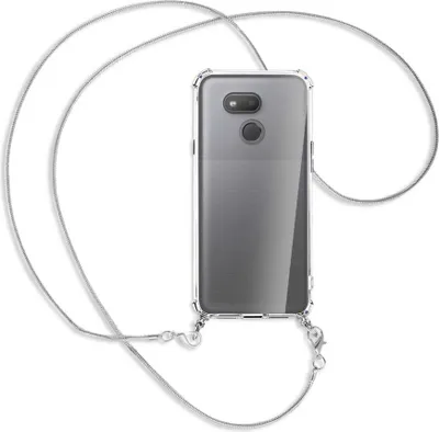 Produktbild von Handykette Backcover-Schutzhülle mit Band (Metall silberfarben) für HTC Desire 12s - silberfarbene Kette Snake