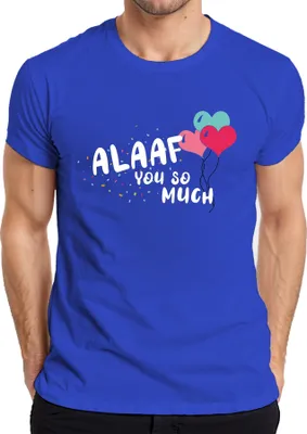 Imagen del producto de Camiseta para hombre, color azul, talla L, con el texto "ALAAF", diseño de carnaval de Colonia, confeti y corazones, con un mensaje divertido