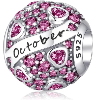 Image de Pendentif charm en argent sterling 925 avec pierre de naissance, cœur en zircon rose, pour femmes, collection octobre