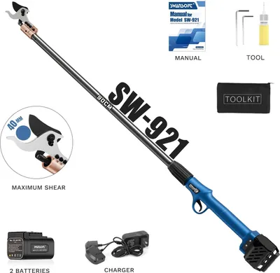 Obrázek produktu pro Nůžky na stromy, ocelový nůž SK5, elektrický a bateriový, SW-921 0,9M, dvě baterie