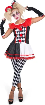 Produktbild von Harlekin-Kostüm für Damen 4-teilig schwarz weiß rot S