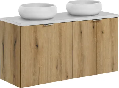 Produktbild von Badezimmerschrank 120 Cm Mit Weißer Arbeitsplatte Und Aufsatzwaschbecken