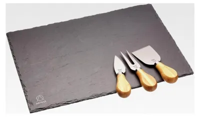 Produktbild von Artesà Set mit Schieferplatte und Käsemesser in Geschenkbox, 4-teilig, Slate Grey/Brown/Silver