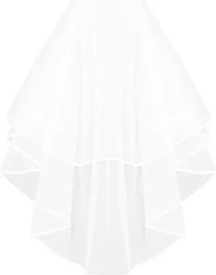 Produktbild von Brautschleier, doppellagig, einfarbig, mit Bandkanten-Design, Hochzeitsschleier, weiches Netzmaterial, Abschlussball-Cosplay-Schleier mit Kamm, Weiß