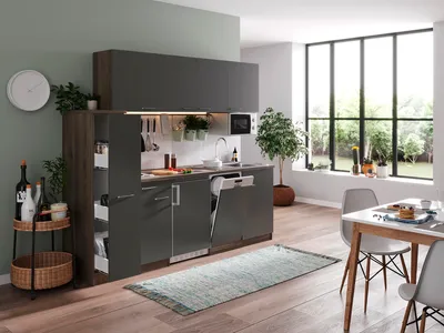 Produktbild von Küche Küchenzeile Singleküche Eiche York Grau Oliver 225 cm Respekta
