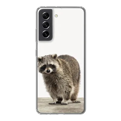 Produktbild von MuchoWow® Handyhülle Schutzhülle Hülle für Samsung Galaxy S21 FE Waschbär - Tiere - weißer Hintergrund - Jungen - Mädchen - Kinder Silikon Softcase Handy Hülle - Mobiltelefonhülle