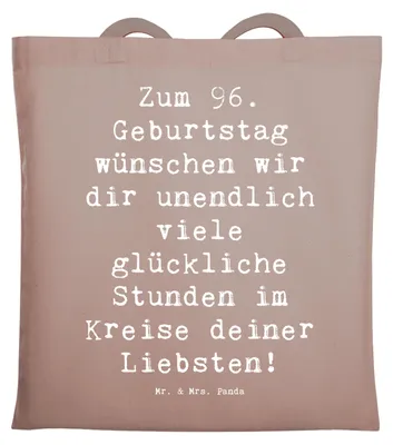 Produktbild von Mr. & Mrs. Panda Schultasche Spruch 96. Geburtstag Freude - Braun Pastell - Geschenk, Familie und Freunde, besonderer Tag, Happy Birthday, Tote Bag, Einkaufstasche