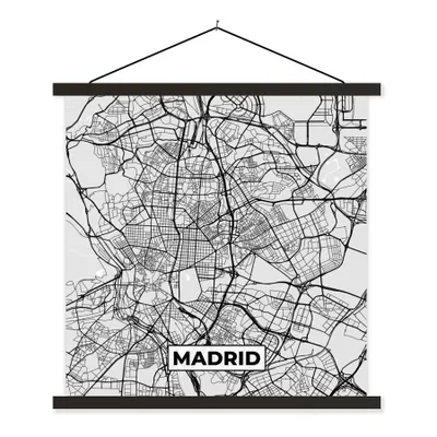 Produktbild von MuchoWow® Textilposter Madrid - Schwarz und weiß - Stadtplan - Karte 40x40 cm mit schwarzem Rahmen - Fotos