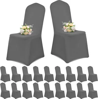 Produktbild von Unyqoos® Set mit 20 elastischen Stuhlhussen dunkelgrau – Polyester/Elasthan Stretch-Stuhlbezüge für Feiern, Hochzeiten und Events