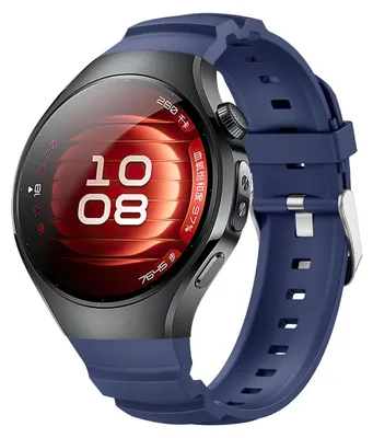 Productafbeelding van Voor de Huawei Watch 5 42mm: siliconen horband met klassieke metalen sluiting, vervanging, donkerblauw