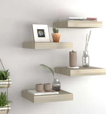 Zdjęcie produktu dla Maison Exclusive – wiszące półki ścienne, 4 szt., kolor dębowy, 23 x 23,5 x 3,8 cm, MDF