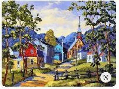 Image de set de peinture à numéros 50x40 cm avec cadre en bois village, montagnes