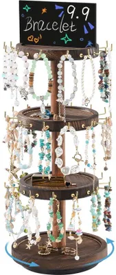 Produktbild von Houten armbandhouder mit 42 Haken, 360-Grad-Drehbar, für Bangle-Armbänder, Haarspeldchen und Schmuck.