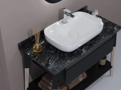 Produktbild von Casa Padrino Luxus Badezimmer Set Schwarz  mit Marmorplatte - Hotel Bad Einrichtung
