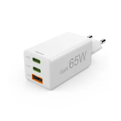 Immagine prodotto di Caricabatterie rapido, GaN, 2x USB-C PD, 1x USB-A QC, mini caricabatterie, 65 W, bianco (00125142)