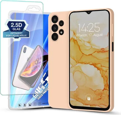 Produktbild von Hülle für Samsung Galaxy A13 mit 9H Displayglas Displayschutz Plus Case Cover Bumper Silikon Softgrip Schutzhülle Farbe: Rosa