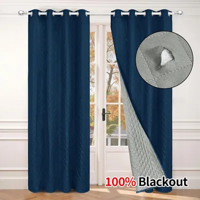 Produktbild von INF Winterfeste Thermovorhang Verdunkelung Ösen Vorhang für Wohnzimmer Navy blau L