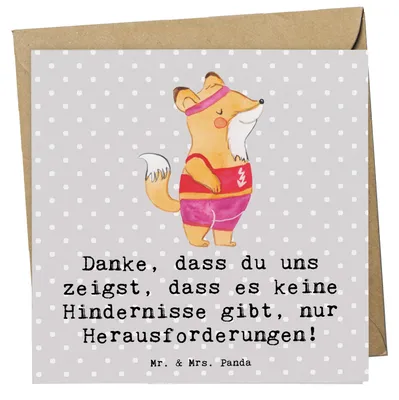 Produktbild von Mr. & Mrs. Panda Klappkarte Leichtathletik Trainerin Inspiration - Grau Pastell - Geschenk, Grußkarte, anlasskarte, Sportspezifisches Training, Technikverbesserung