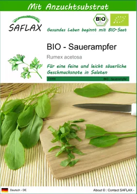 Produktbild von SAFLAX - BIO - Sauerampfer - Rumex acetosa - 400 Samen - Mit keimfreiem Anzuchtsubstrat
