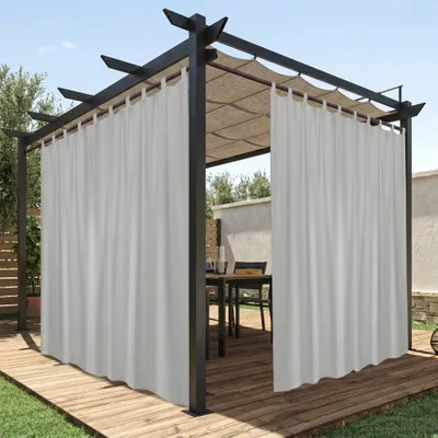 Produktbild von Outdoor Vorhang Extra Breite Wasserdicht Sonnenschutz Blickdicht Gardinen für Balkon Pavillon Terrassen Pergola, Grau, B254xH213cm