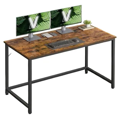 Immagine prodotto di Scrivania, colore marrone scuro, realizzata in pannello di truciolato e acciaio, dimensioni 120 x 60 x 75 cm
