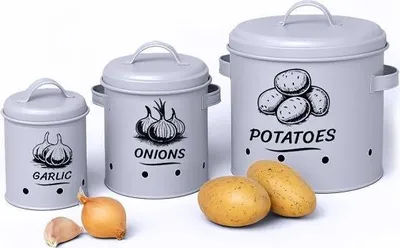 Produktbild von Aufbewahrungsboxen für Kartoffeln, Zwiebeln und Knoblauch - 3er-Set