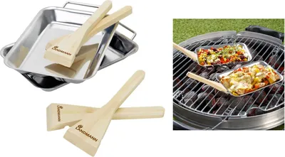 Produktbild von LANDMANN Grillpfännchen 2er-Set Servierpfännchen Grillschale Grillpfanne Raclette Mini-Pfanne BBQ Bambusschaber