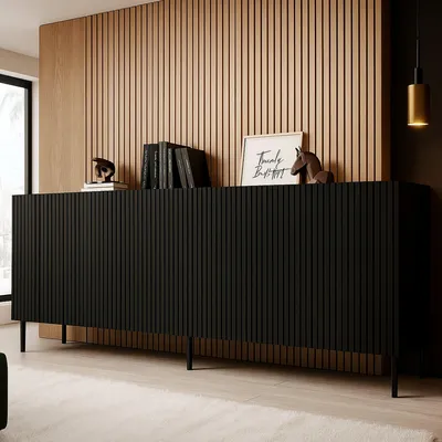 Produktbild von Dmora Sideboard Corana 200x42x82h cm Schwarz, 4 Einlegeböden 8 Fächer