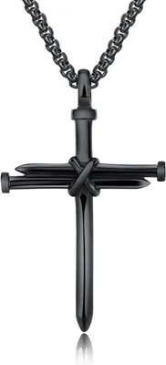 Image de Collier pendentif croix en acier inoxydable pour hommes noir