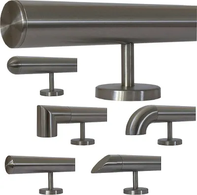 Produktbild von TIBU Handlauf Edelstahl 33,7 mm Geländer 0,3m - 6m, Länge 530 cm, Ende gerade Kappe und gerade Halter