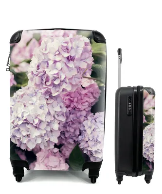 Produktbild von MuchoWow® Koffer Handgepäck Trolley Rollkoffer Kleine Reisekoffer mit 4 Rollen - Rosa Hortensie - Cabin Size < 55x40x23 cm & 55x40x20 cm - Fotokoffer - Kabinenkoffer - Boardgepäck - Reise-Box - Reisekoffer - Reisegepäck - Koffer mit Bild - Trolley für Kinder