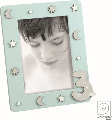 Immagine prodotto di Mascagni A1548 Portafoto in legno con 8 numeri autoadesivi in MDF azzurro 13x18cm