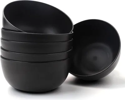 Zdjęcie produktu dla Bugucat zestaw 6 misek na płatki śniadaniowe, 1400ML, czarne, plastikowe, na zupę, musli, sałatkę, ramen, szybkie i bezpieczne