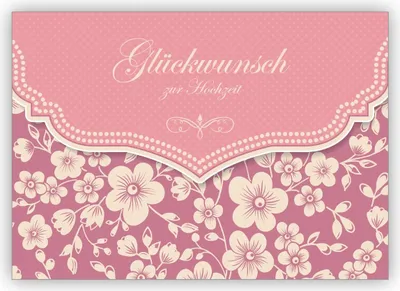 Produktbild von Wunderbare Vintage Hochzeitskarte mit Retro Kirschblüten Muster in rosa: Glückwunsch zur Hochzeit