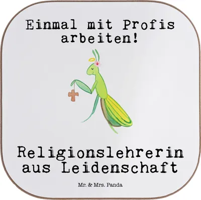 Produktbild von Mr. & Mrs. Panda Tischuntersetzer Religionslehrerin Leidenschaft - Weiß - Geschenk, Untersetzer Glas, für Gläser, Lustig, Grundschule, gläseruntersetzer, Spruch, Witzig