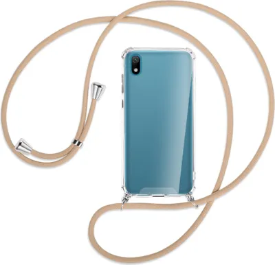 Produktbild von Handykette Backcover-Schutzhülle mit Band (Metall silberfarben) für Huawei Y5 2019 - beige