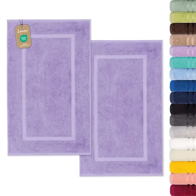 Zdjęcie produktu dla Zestaw 2 sztuk mat do łazienki Lavea®, 50x80 cm, dywanik łazienkowy 100% bawełna, 800 g/m², bardzo chłonny, można prać, idealny do łazienki, pod prysznic lub toaletę – Elena – lawenda
