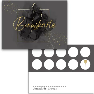 Produktbild von Blanko Bonuskarten zum Abstempeln - Hochwertige Stempelkarten für Unternehmen, Firmen & Gastronomie (50x Stück, Gold)