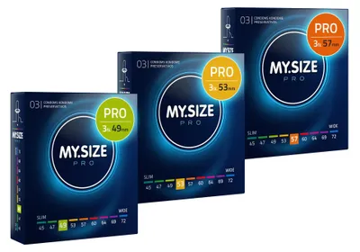 Immagine prodotto di MY.SIZE Preservativi PRO da 2,3,4-49,53,57 mm, 3 x 3 – Misura perfetta e misura adatta a tutti