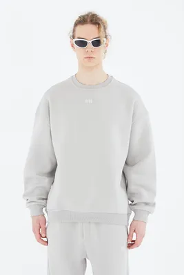 Produktbild von Basic Sweatshirt Oversize Fit Pullover Uni L Grau