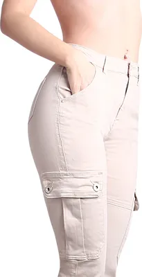 Produktbild von topschuhe24 2639 Damen Cargohose Jeans High Waist, Farbe:Beige, Größe:38 EU