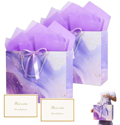 Productafbeelding van Set van 2 Geschenktassen in Marmoroptiek met Seidenpapier en Grußkaart