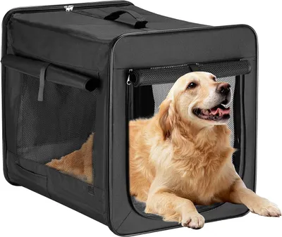 Obrázek produktu pro Skládací přepravka – klec pro domácí zvířata, cestovní kufr – bezpečný transport – lehká, robustní konstrukce – 106x71x81 cm – černá