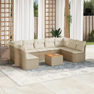 Produktbild von Design 10-tlg. Garten-Sofagarnitur mit Kissen Beige Poly Rattan, Gartenmöbel-Sets 2024 Neu