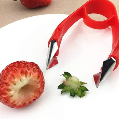 Produktbild von 2 Stück Erdbeerstrunkentferner aus Edelstahl, Gemüse- und Obstentkerner, 9,5 * 2 cm